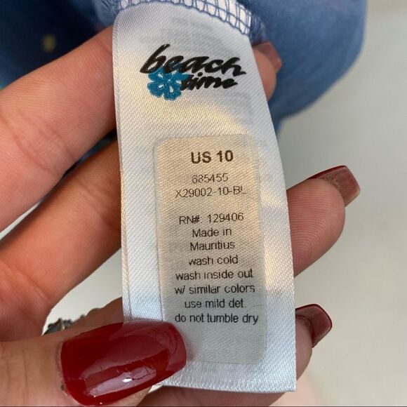 BeachTime Sleeveless Blue Floral Print Bathing Suit Cover Up Size 10 - Picture 9 of 9